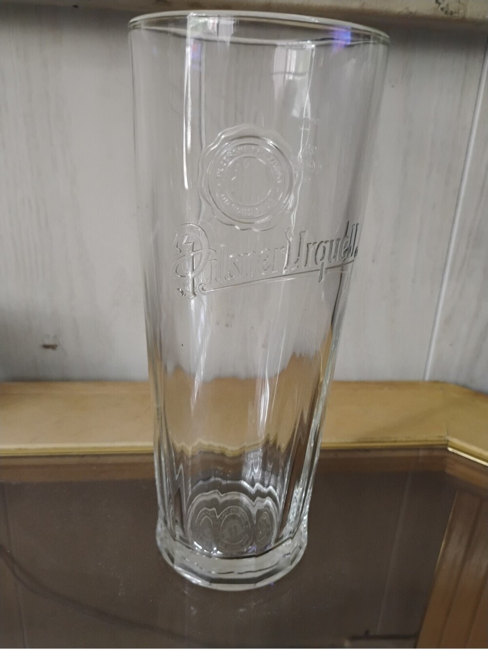 Vintage Pilsner Urquell Clear Paneled Beer Glass Tall Barware Collectible